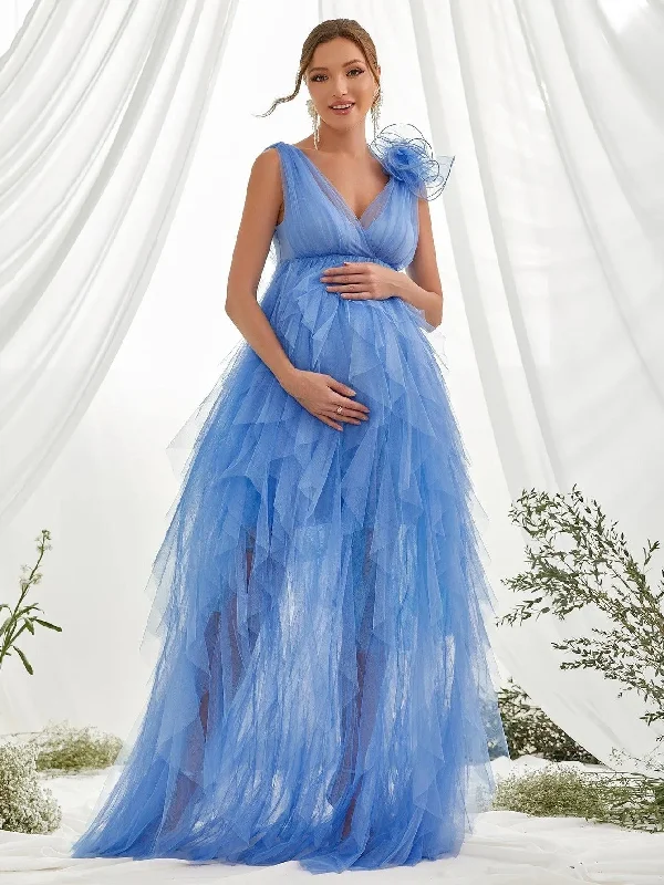 Maternity Plunging Neck Stereo Flower Mesh Overlay Party Dress Tunics Leisure comfortable Maternity Plunging Neck Stereo Flower Mesh Overlay Party Dress Tunics Leisure comfortable