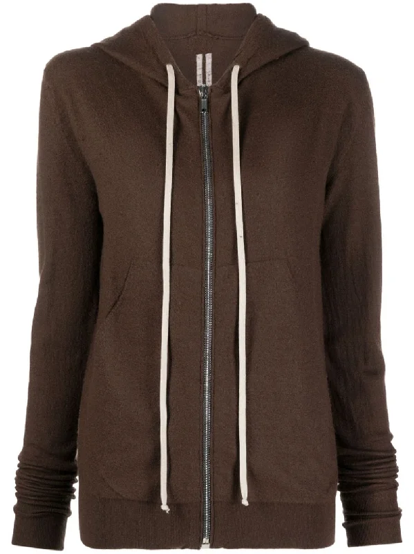 RICK OWENS zip-up cashmere hoodie Hoodie with Side Slits Relaxed Casual