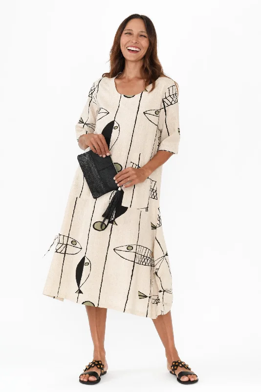 Hailee Beige Sea Linen Cotton Dress Tunics Leisure comfortable
