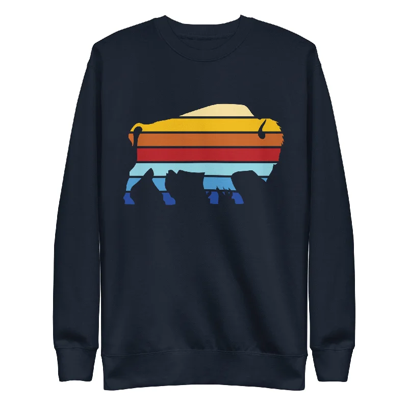 Bison Stack Unisex Crewneck Sweatshirt Hoodie with Front Slit Layering Stylish