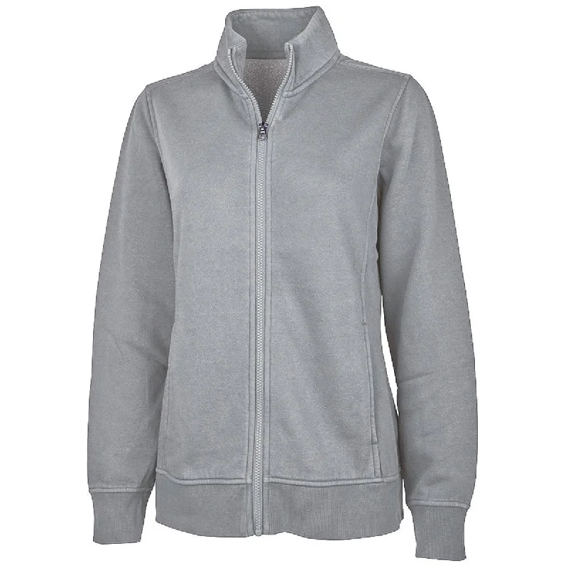 Charles River Women's Light Grey Clifton Full Zip Sweatshirt Hoodie with Side Slits Relaxed Casual Charles River Women's Light Grey Clifton Full Zip Sweatshirt Hoodie with Side Slits Relaxed Casual