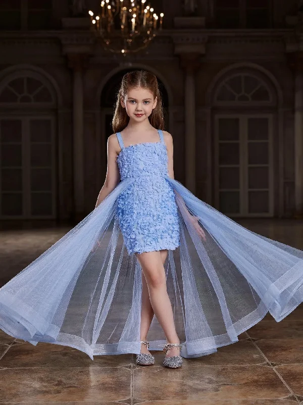 Tween Girls' Mesh Overlay Applique Cami Party Dress Crew Neckline Sporty