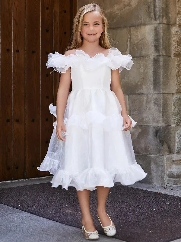 Tween Girls' Ruffle Trim Organza Overlay Party Dress Bodycon Fitted Nightout