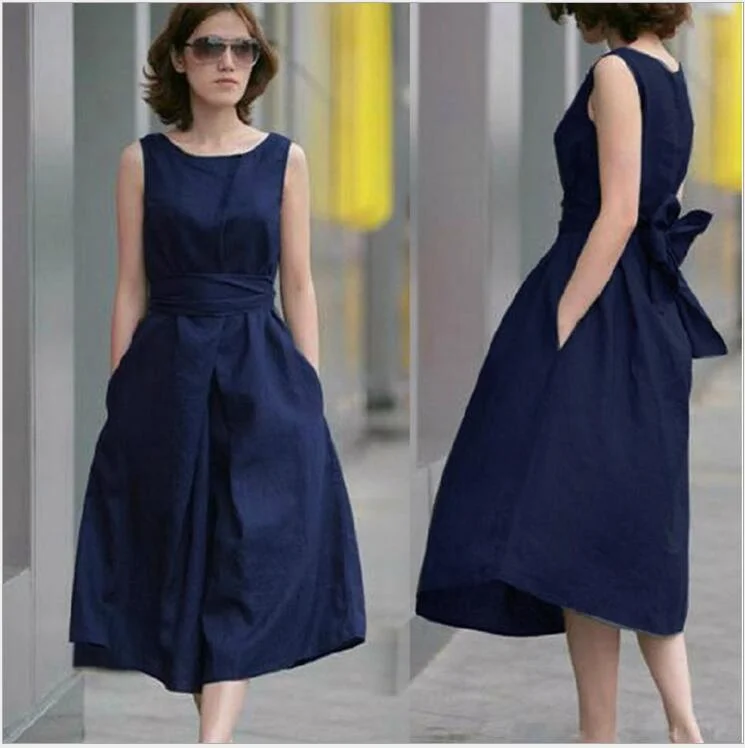 Casual Sleeveless Cotton Linen Sun Dress Tunics Winter warm