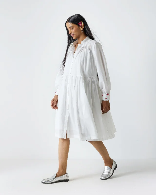 Miya Button Front Dress & Slip - White Print sweetheart Neckline Romantic
