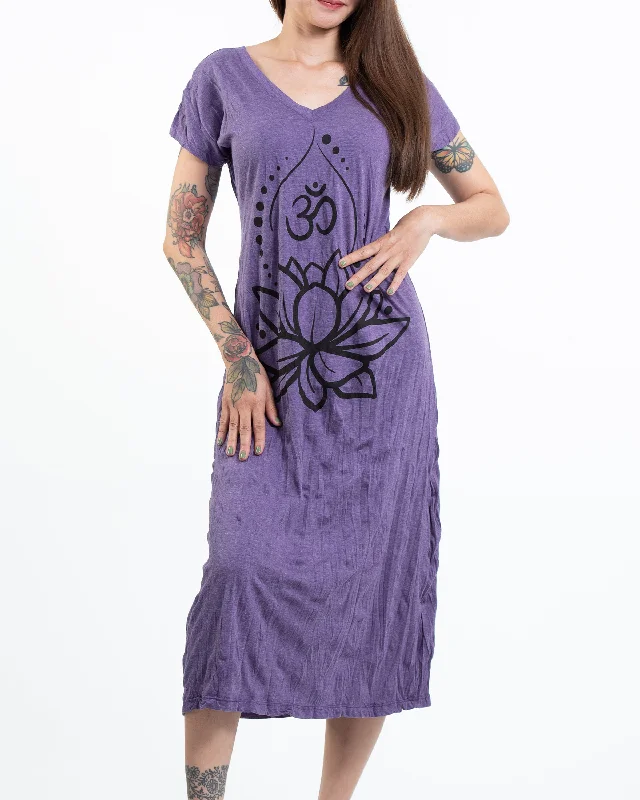 Womens Lotus Om V Neck Long Dress in Purple Tunics Favorite customer