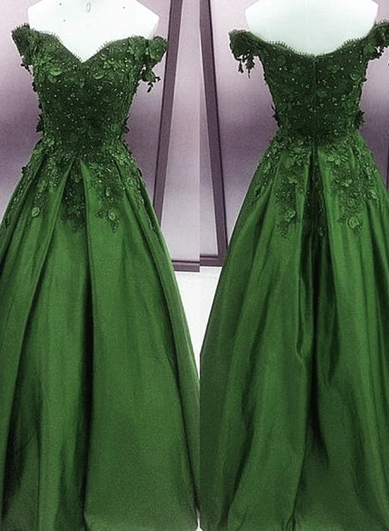 Green Satin with Lace Applique Beaded Floor Length Party Dress, Green Junior Prom Dresses Turtleneck Neckline Stylish Green Satin with Lace Applique Beaded Floor Length Party Dress, Green Junior Prom Dresses Turtleneck Neckline Stylish