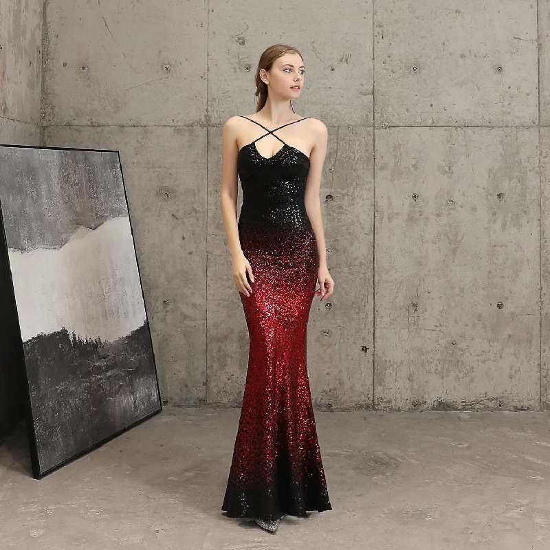 Sequin Party Dress Long Banquet Slim Fishtail Tunics Ceremony elegant