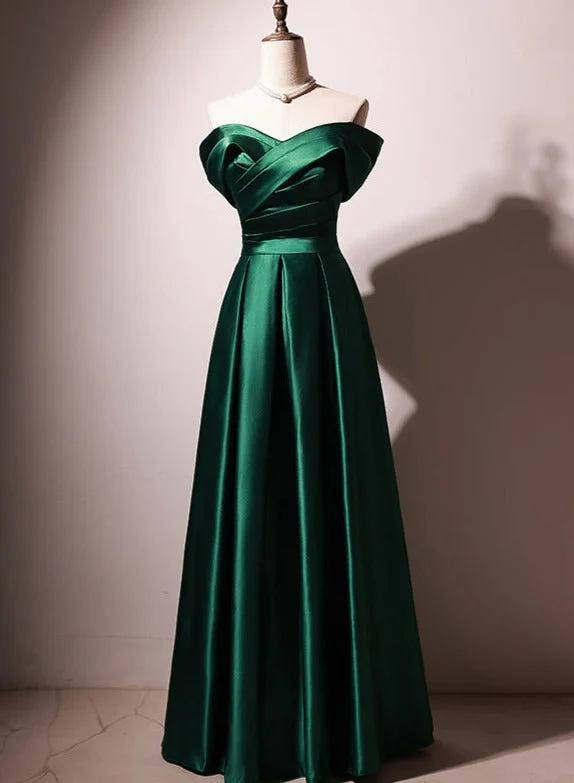 Beautiful Green Satin A-line Off Shoulder Prom Dresses, Green Evening Dress Party Dresses empire Waist empire Beautiful Green Satin A-line Off Shoulder Prom Dresses, Green Evening Dress Party Dresses empire Waist empire