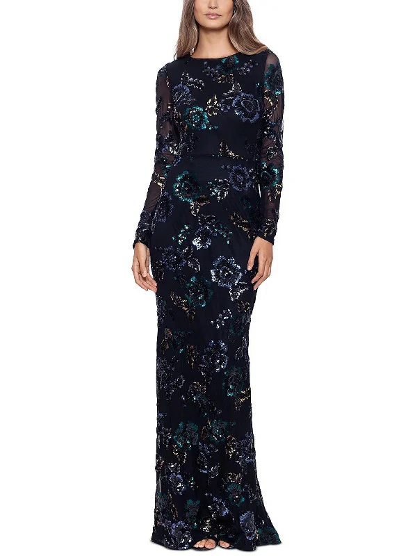 Womens Floral Maxi Evening Dress Turtleneck Neckline Stylish