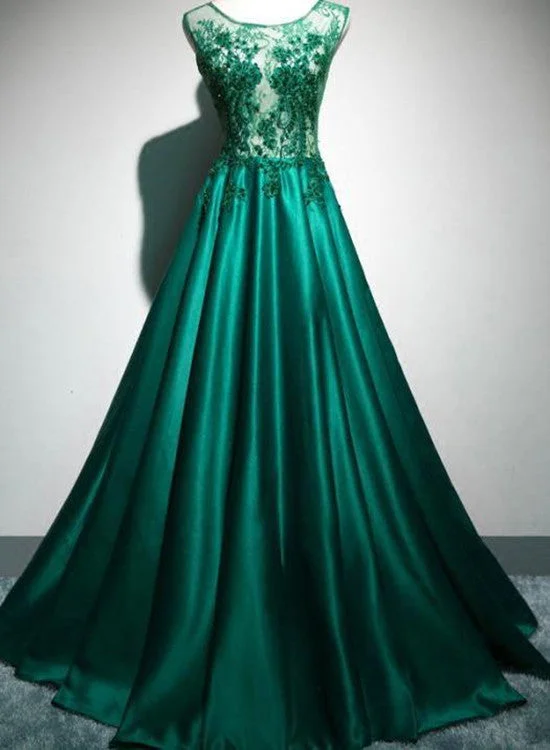 Green Satin Elegant with Lace Top Long Evening Party Dress, Green Prom Dress Tunics Ceremony elegant Green Satin Elegant with Lace Top Long Evening Party Dress, Green Prom Dress Tunics Ceremony elegant