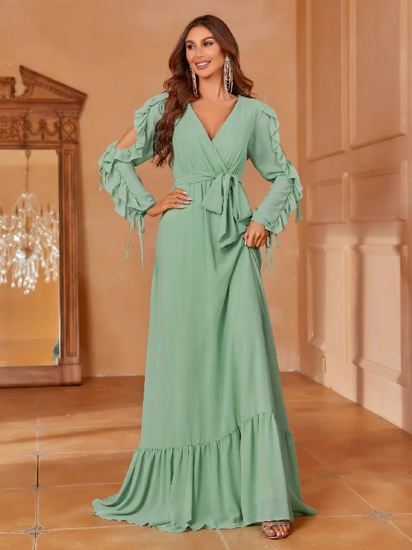 Cascading Ruffle Maxi Chiffon Party Dress Tunics Luxurious premium