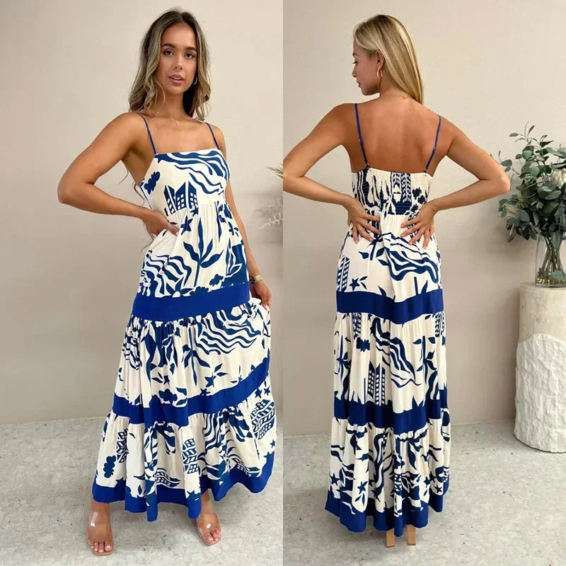 2024 Summer Women's Beach Dress - Sexy Backless Sleeveless Slip with Pleated Patchwork, Elegant Panelled Design Tunics Bridal satin 2024 Summer Women's Beach Dress - Sexy Backless Sleeveless Slip with Pleated Patchwork, Elegant Panelled Design Tunics Bridal satin