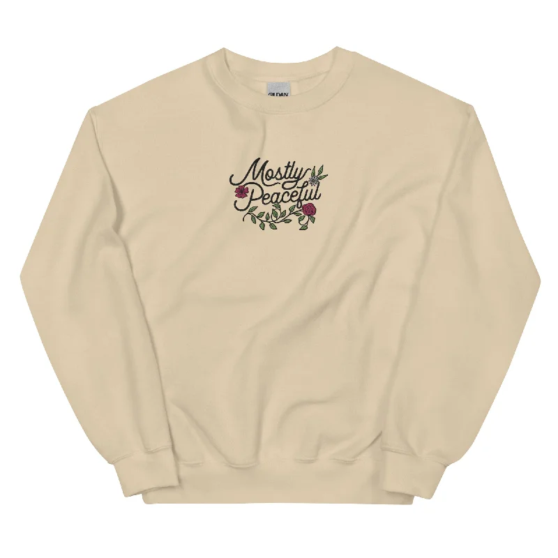 Mostly Peaceful Embroidered Floral Sweatshirt Hoodie Crop Top Short Trendy