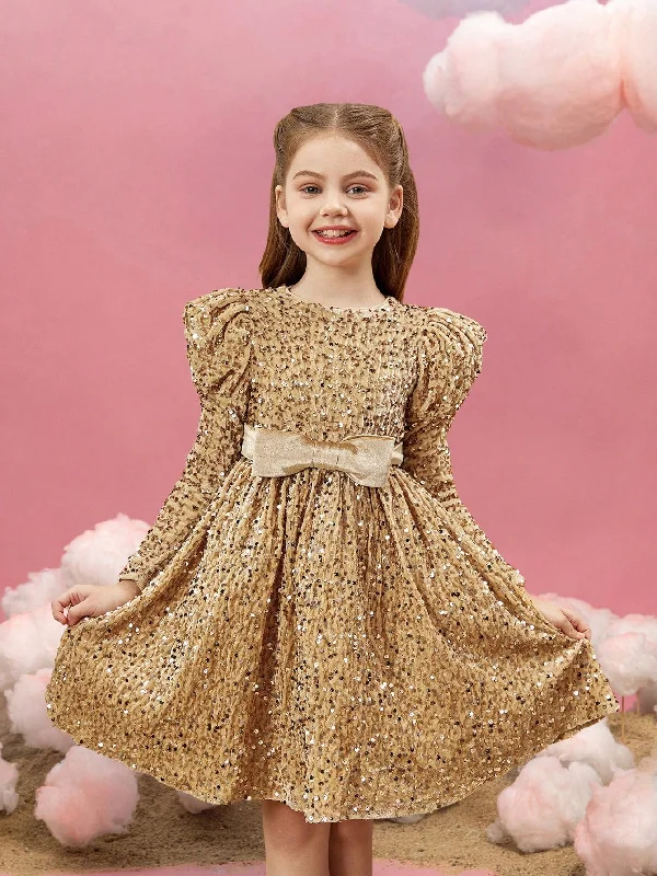 Tween Girls' Bow Decoration Gigot Sleeves Sequin Midi Dress Party Dress Turtleneck Warm Winter Tween Girls' Bow Decoration Gigot Sleeves Sequin Midi Dress Party Dress Turtleneck Warm Winter