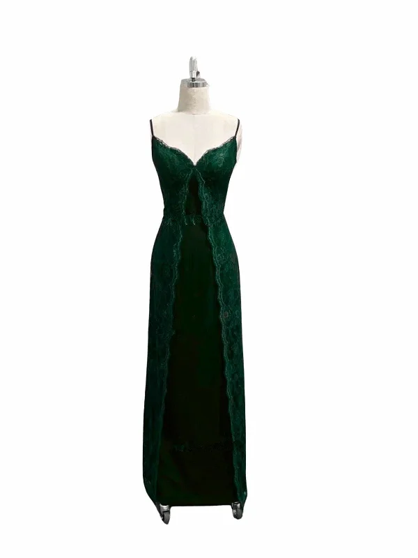 Green Lace V-neckline Lace Straps Vintage Prom Dress, Green Lace Party Dress Tunics Spring floral Green Lace V-neckline Lace Straps Vintage Prom Dress, Green Lace Party Dress Tunics Spring floral