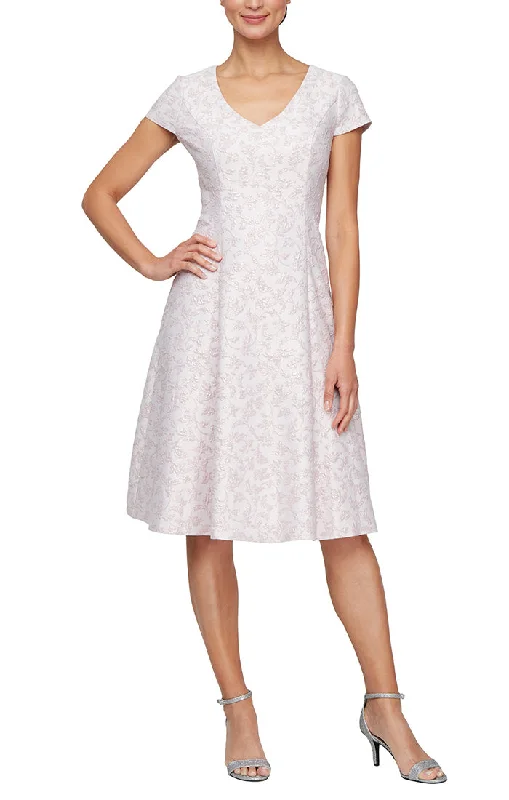 Stretch Jacquard V-Neck Party Dress Tunics Stylish elegant