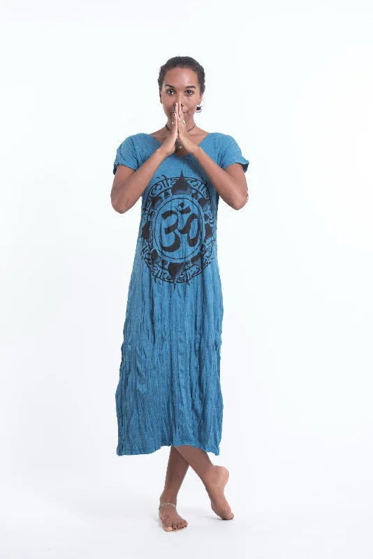 Womens Infinitee Om V Neck Long Dress in Denim Blue Halter Neckline Beach