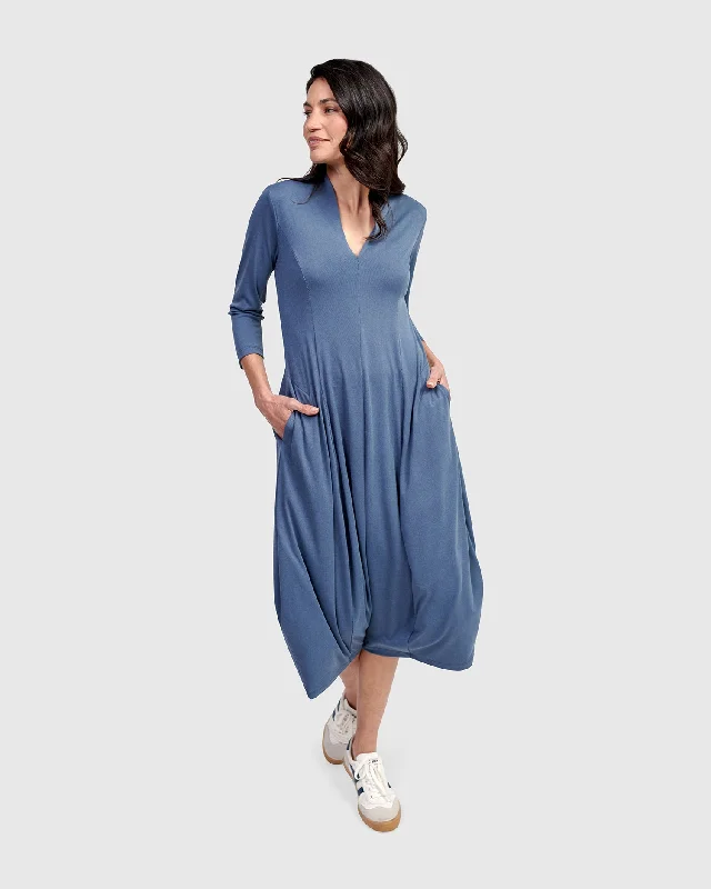 Essential Cocoon Dress, Blue Mist Off-the-shoulder Chic Trendy