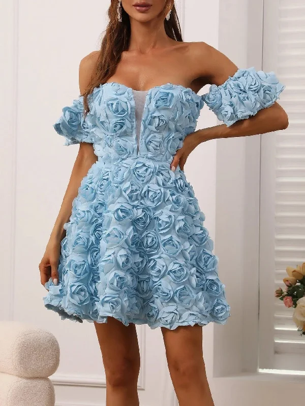 3D Flower Off Shoulder Party Dress Tunics Custom made
