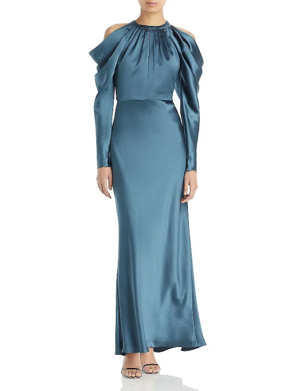 Womens Satin Cold Shoulder Evening Dress Tunics Summer linen