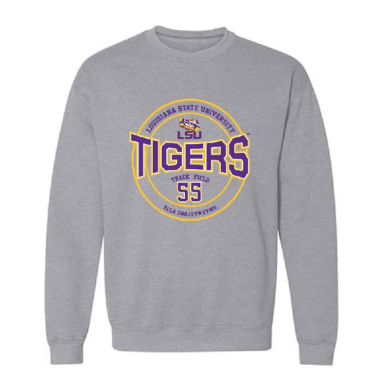LSU - NCAA Women's Track & Field : Ella Onojuvwevwo - Classic Fashion Shersey Crewneck Sweatshirt Hoodie with Front Slit Layering Stylish LSU - NCAA Women's Track & Field : Ella Onojuvwevwo - Classic Fashion Shersey Crewneck Sweatshirt Hoodie with Front Slit Layering Stylish