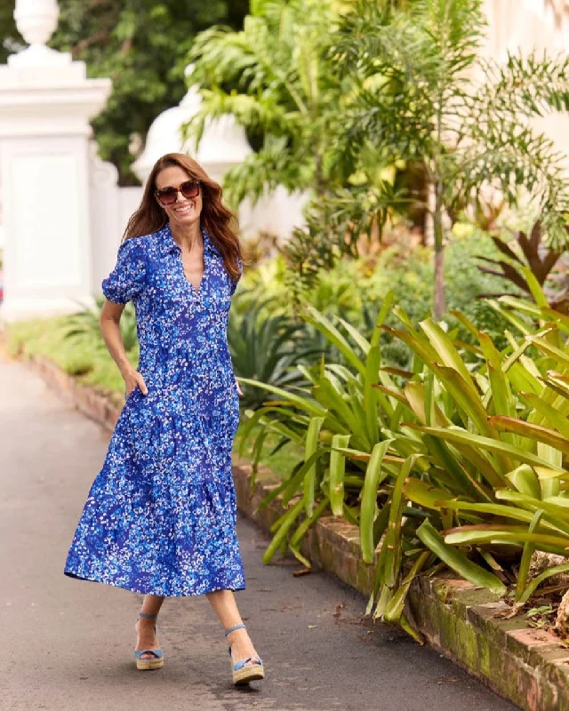 Jude Connally Portia Dress - Painterly Cheetah Beacon Blue Tunics Trendy modern