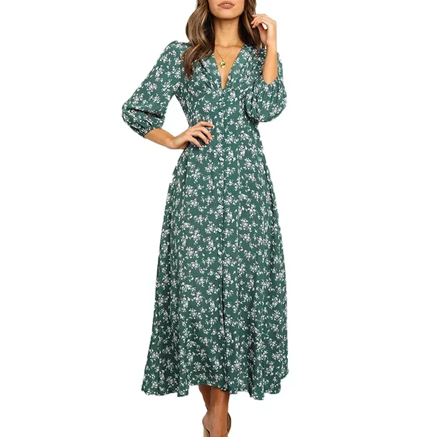 LUXUR Womens Long Sleeve Bohemian Floral Maxi Dresses Loose Casual High Waist Boho Printed Maxi Dress Beach Party Dress Tunics Exclusive limited LUXUR Womens Long Sleeve Bohemian Floral Maxi Dresses Loose Casual High Waist Boho Printed Maxi Dress Beach Party Dress Tunics Exclusive limited