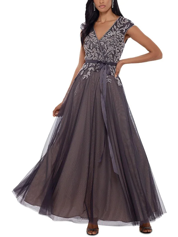 Womens Beaded Maxi Evening Dress Square Neckline Feminine