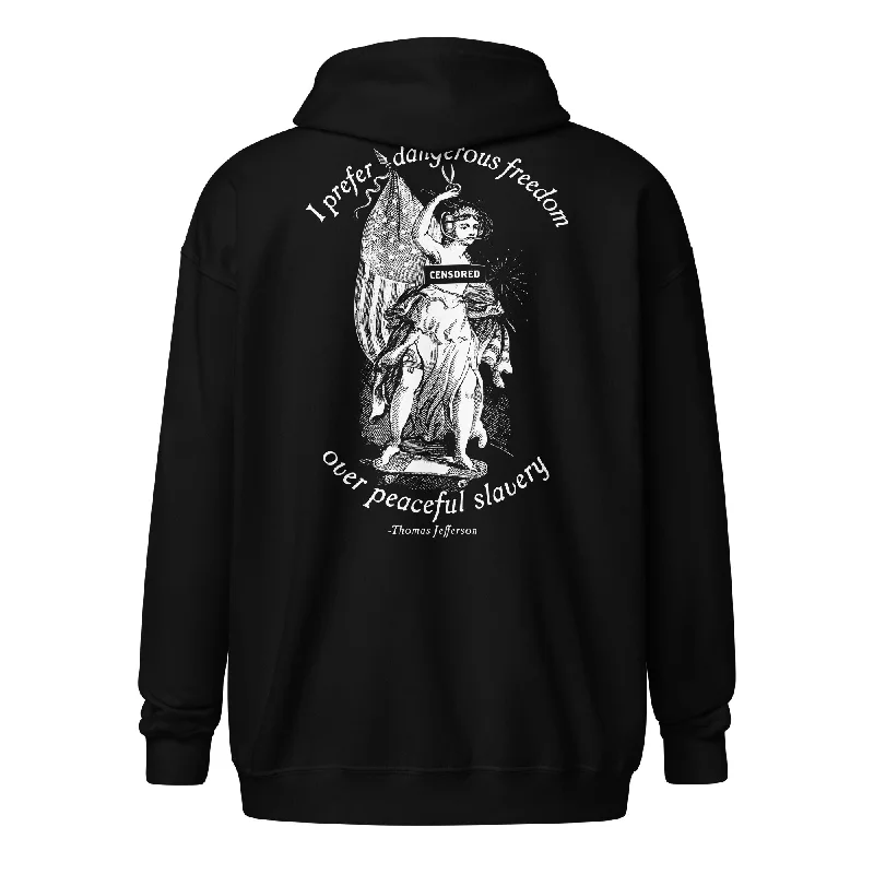 I Prefer Dangerous Freedom Jefferson Quote Heavy Blend Zip Hoodie Hoodie with Raw Hem Edgy Unfinished I Prefer Dangerous Freedom Jefferson Quote Heavy Blend Zip Hoodie Hoodie with Raw Hem Edgy Unfinished
