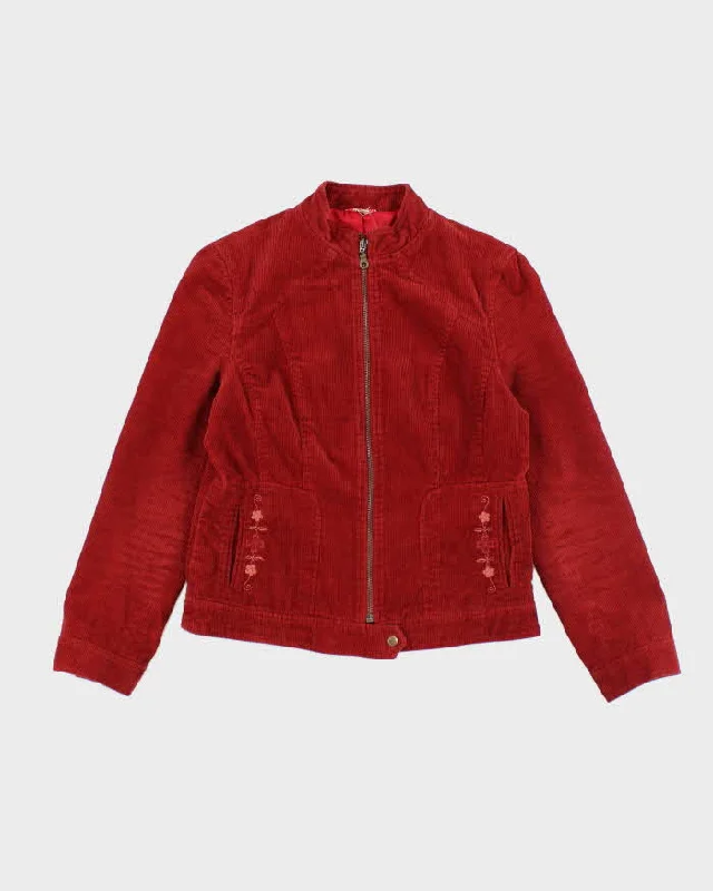Vintage Y2k 00s Red Embroidered Corduroy Jacket - M Toggled Jacket Drawstring Jacket Belted Jacket Vintage Y2k 00s Red Embroidered Corduroy Jacket - M Toggled Jacket Drawstring Jacket Belted Jacket