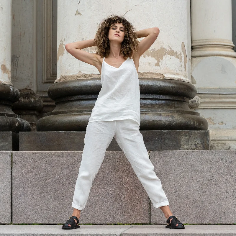 Slip Top & Pants 2-Piece Pure White Stylish Harem Pants