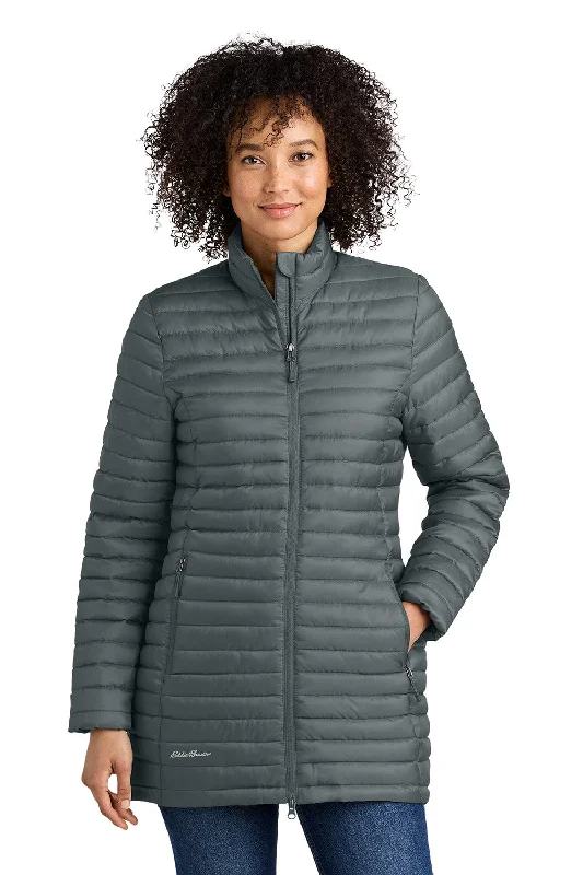 Eddie Bauer Womens Packable Quilted Water Resistant Full Zip Jacket - Metal Grey Tiered Jacket Buttoned Jacket Zippered Jacket