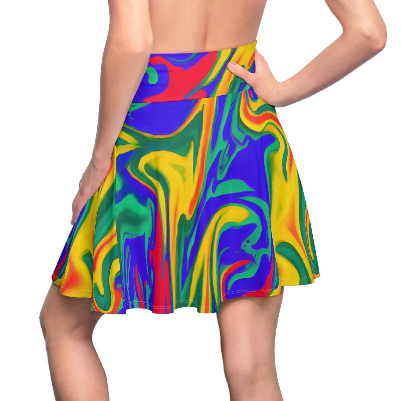 Electric Fire Skater Skirt silk skirt smooth