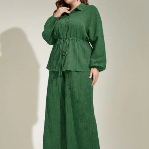 Plus Size Loose Fitted 2pc Pants Set Trendy Velvet Pants