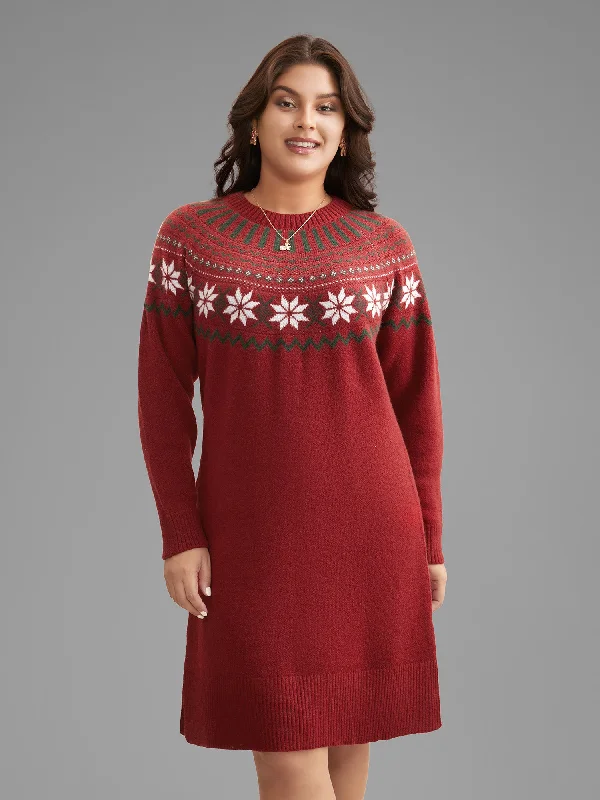 Fair Isle Geometric Midi Sweater Dress Spandex Rayon Corduroy