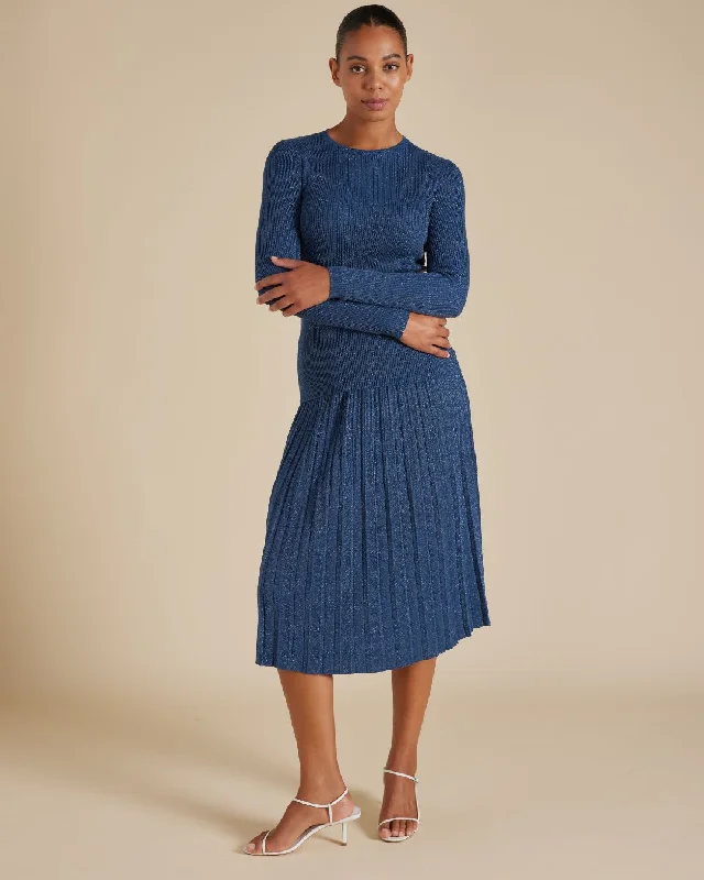 Alessandra Lexi Midi Skirt  - Steel Blue velvet skirt rich