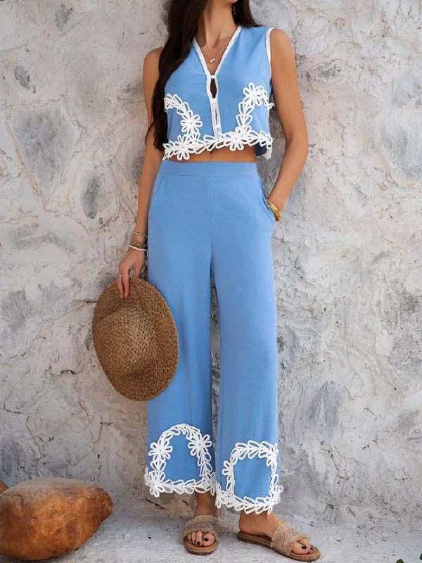 Hazel Blues® |  Devine Contrast Cropped Vest and Pants Set Cozy Full-Length Pants
