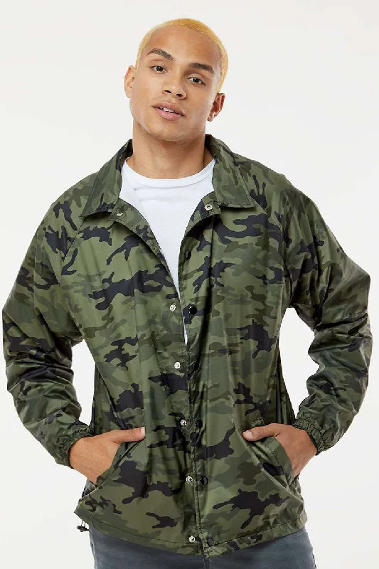 Burnside Mens Mentor Snap Down Wind & Water Resistant Coaches Jacket - Green Camo - Closeout Quilted Jacket Puffer Jacket Insulated Jacket