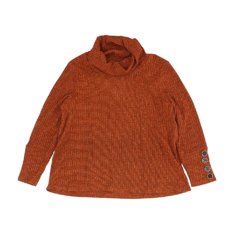 Rust Solid Cowl Neck Sweater Iron Safe Non-Iron Wrinkle Free