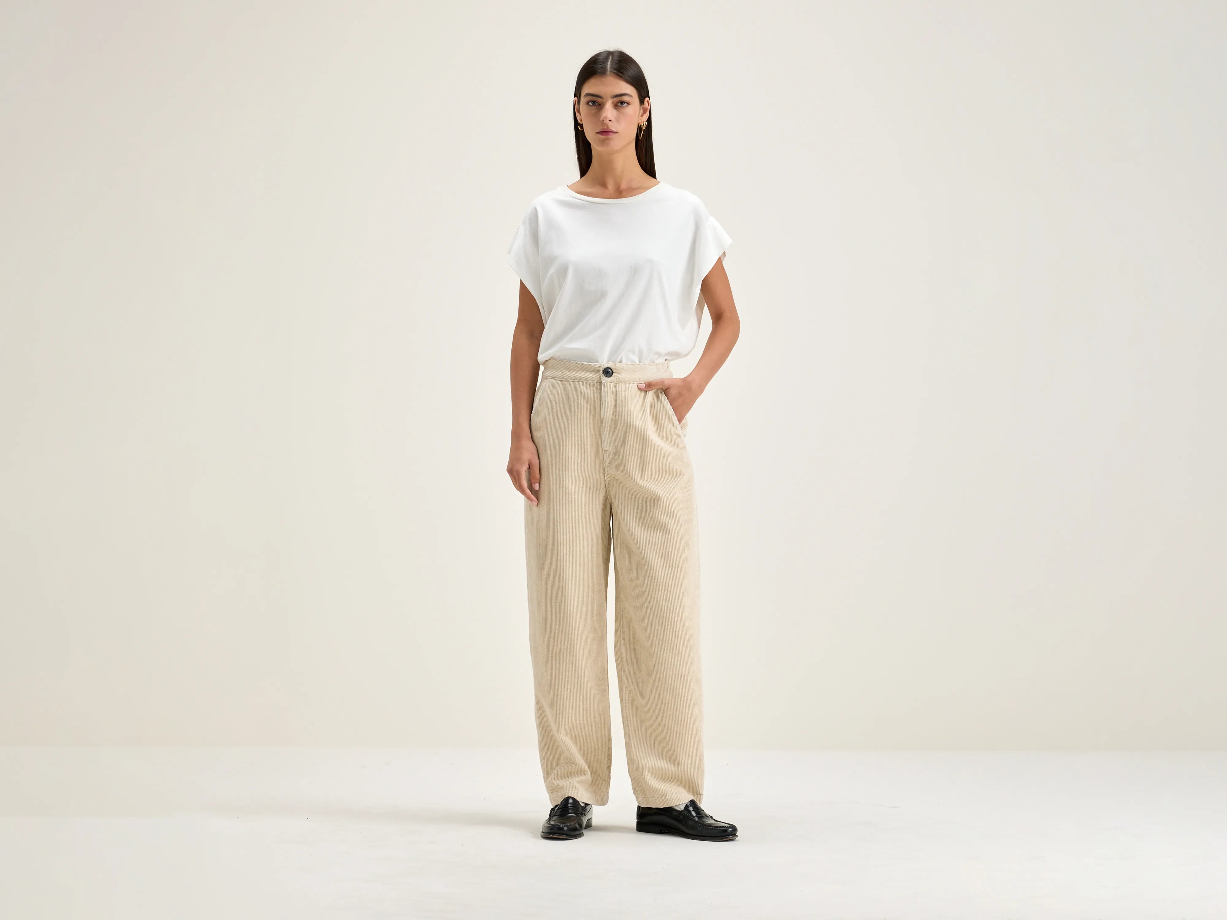Pasop Pants (251 / W / CALCAIRE) Elegant High-Waist Pants