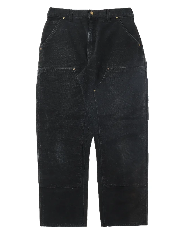 Black Double Knee Pant Elegant Silk Pants