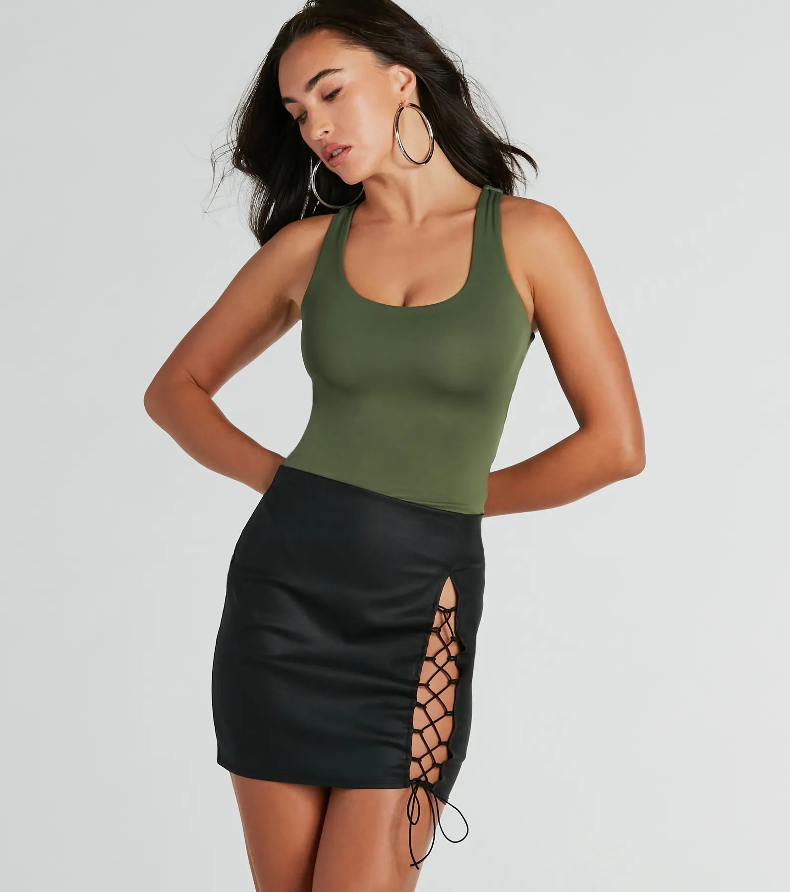Babe Alert Lace-Up Woven Mini Skirt vintage skirt charm