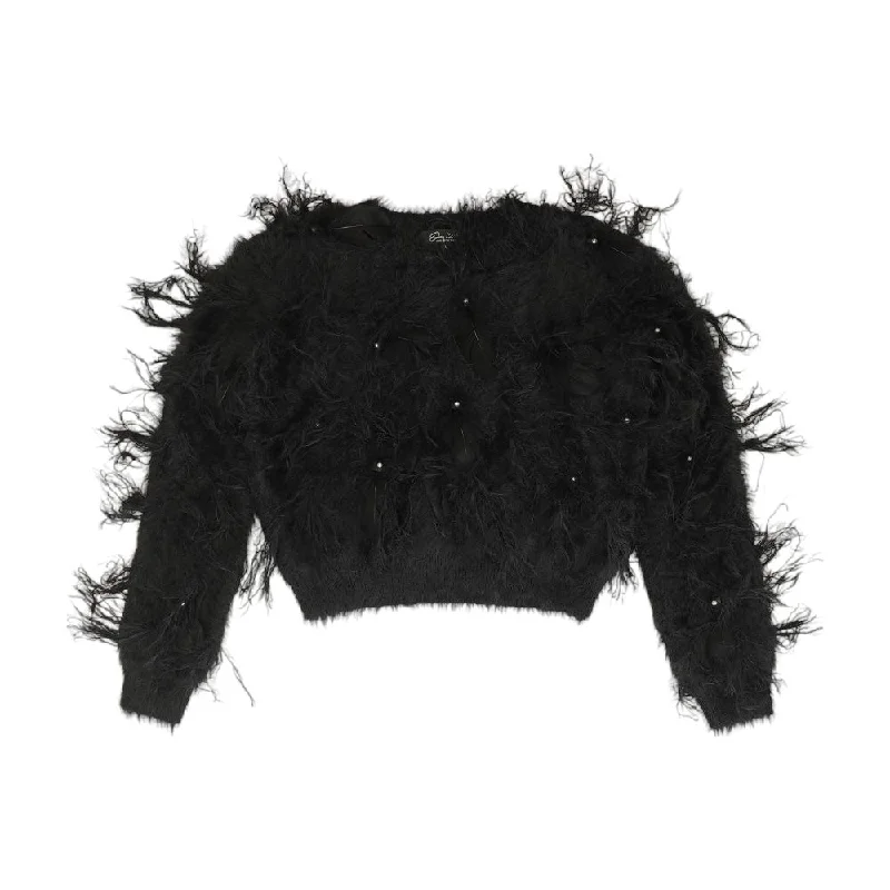 Black Solid Cropped Sweater Modern Contemporary Chic