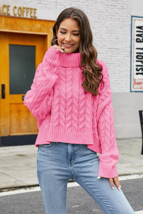 Lola Turtleneck Cable-Knit Long Sleeve Sweater Hooded Sweater Collared Sweater Shawl Collar Lola Turtleneck Cable-Knit Long Sleeve Sweater Hooded Sweater Collared Sweater Shawl Collar