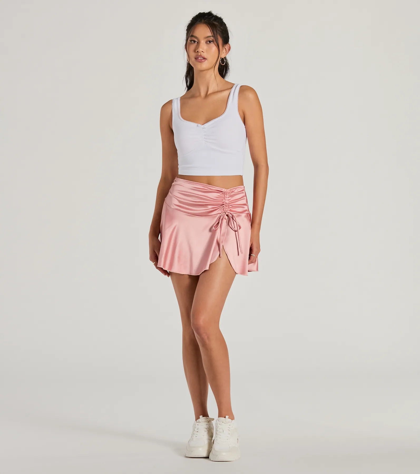 Sweetest Ever Bow Detail Satin Mini Skirt a-line skirt cut