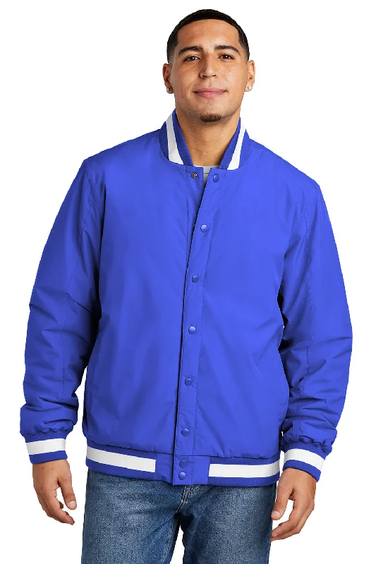 Sport-Tek Mens Water Resistant Snap Down Varsity Jacket - True Royal Blue Print Jacket Jacquard Jacket Embroidered Jacket Sport-Tek Mens Water Resistant Snap Down Varsity Jacket - True Royal Blue Print Jacket Jacquard Jacket Embroidered Jacket
