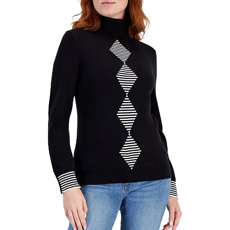 Tommy Hilfiger Womens Argyle Knit Turtleneck Sweater Ribbed Striped Patterned