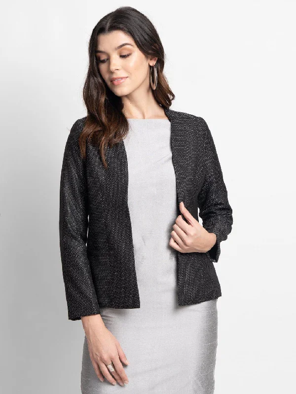 Swiss Dots Evening Jacket - Black Embroidered Jacket Appliqued Jacket Beaded Jacket