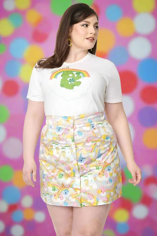 Care Bears x Unique Vintage Plus Size Kingdom Of Caring Print Mini Skirt ribbed skirt waist